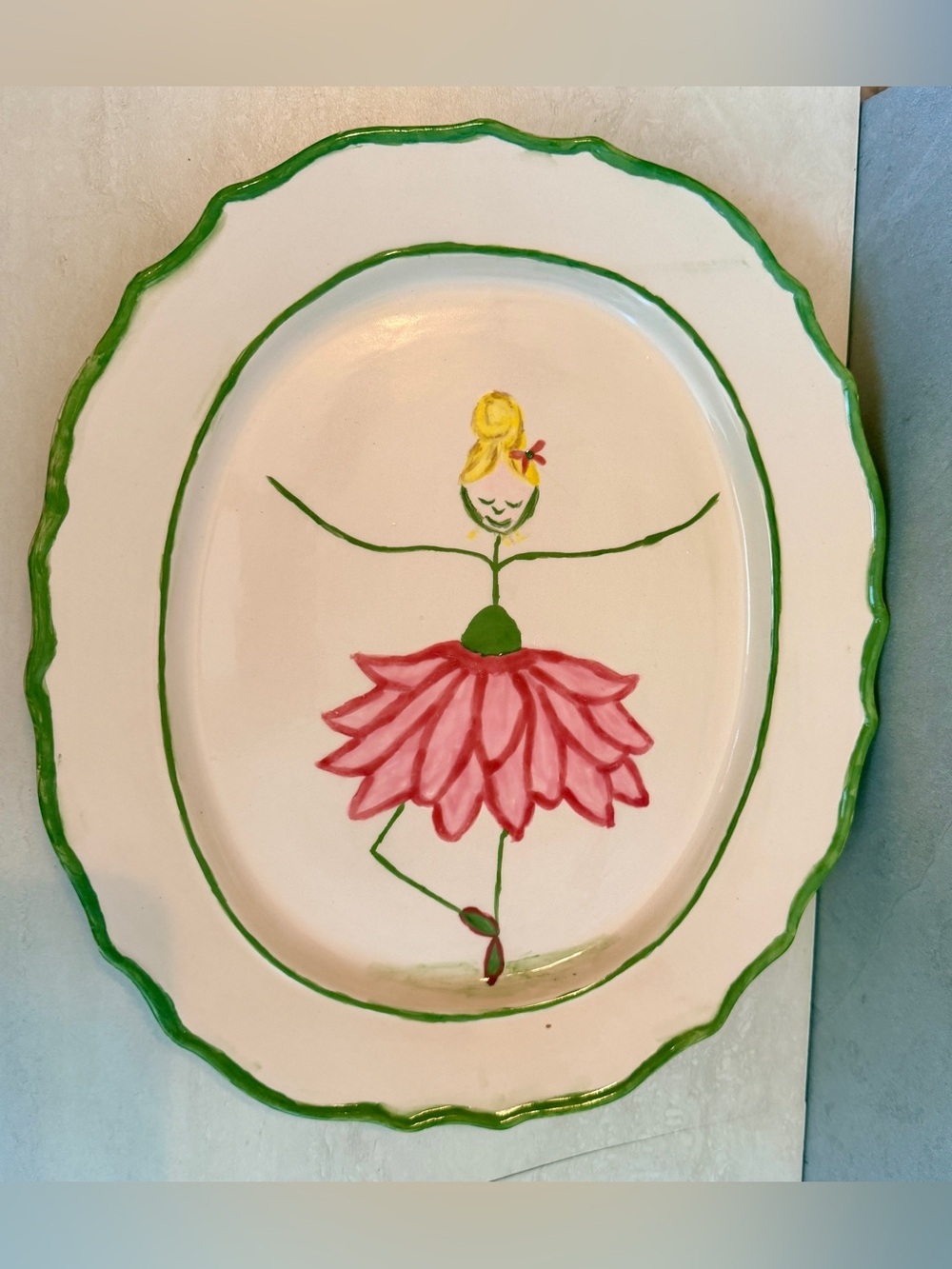 Hand Painted Ballerina Large Oval Serving Platter 13”x11”